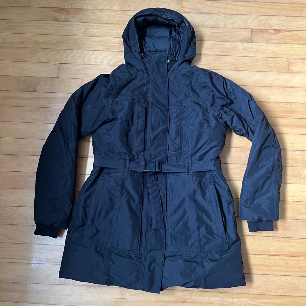 The North Face HyVent Belted Hooded Parka Jacket Black Womens Large L/G